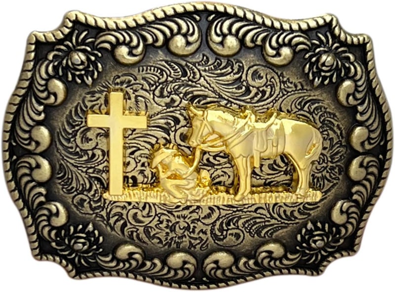 Seternaly Religion Cross Prayer and Horse Belt Buckle Western Cowboy Longhorn Belt Buckles for Men Women - Image 1